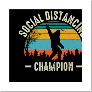Retro Social Distancing Champion, Funny Bigfoot Posters and Art
